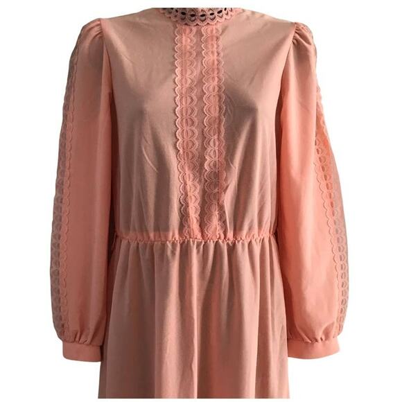 Vintage Peach JCPenney Long Sleeve Dress, 1980s Spring Dress Sz 4 or Small - Picture 2 of 8